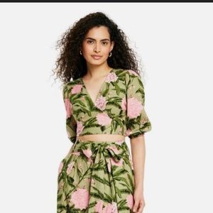 Women's Large Peony Print Tie Wrap Top - Agua Bendita x Target Dark Olive/Blush